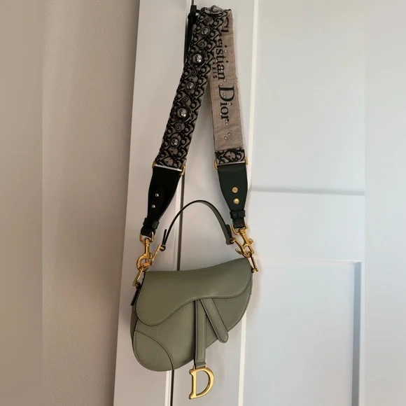 Dior Oblique Studded Shoulder Strap in Forest Green